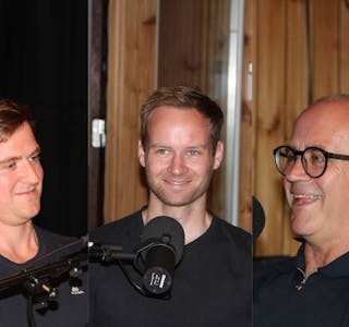 Åsmund (t.v), Daniel og Svein Bjarte holten er gjestar i den nye episoden av Grannarpodden. Foto: Ragnhild Kristine Løkken