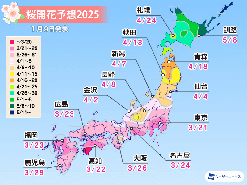 桜開花予想マップ