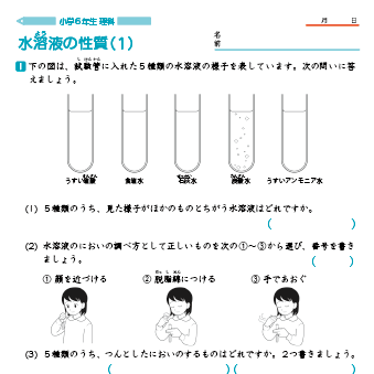 小学６年生理科 【水溶液の性質】 問題プリント