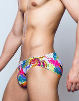 2Eros Aves swim brief with tropical floral print and external drawstring