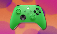 Xbox Wireless Controller on orange and purple abstract background