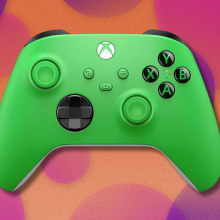 Xbox Wireless Controller on orange and purple abstract background