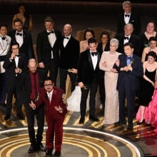 Daniel Scheinert and Daniel Kwan speak after winning the Oscar for Best Picture for "Everything Everywhere All at Once"