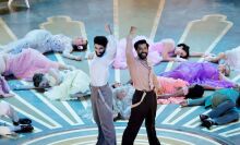 Dancers perform 'Naatu Naatu' from "RRR" onstage during the 95th Annual Academy Awards.