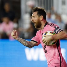 Inter Miami's Argentine forward Lionel Messi celebrates