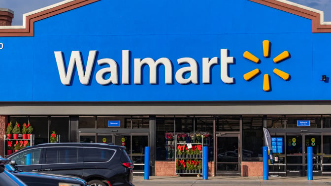 Prince Frederick, Maryland USA Dec 1, 2023 The entrance to the Walmart department store.