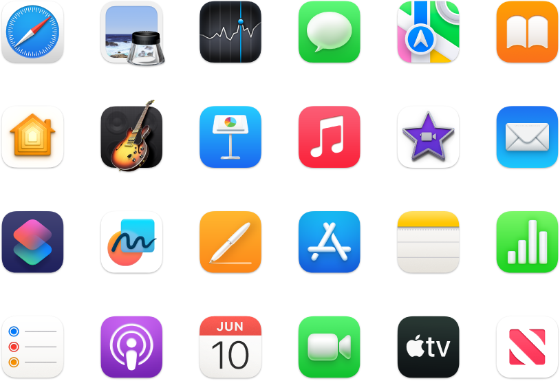 Symbolen van apps die met je Mac zijn meegeleverd.