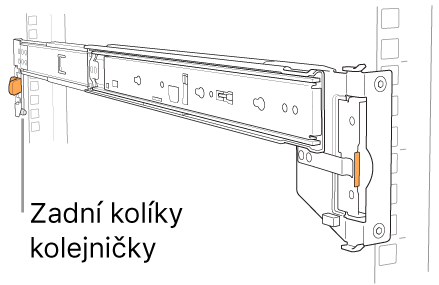 Sestava kolejniček s vyznačenou polohou zadních čepů