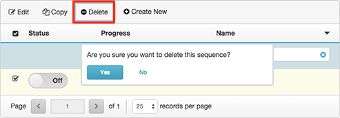 Figure shows confirmation dialog when a sequence is deleted.