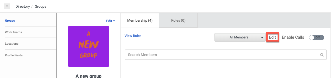 The static group membership tab with Edit in a box