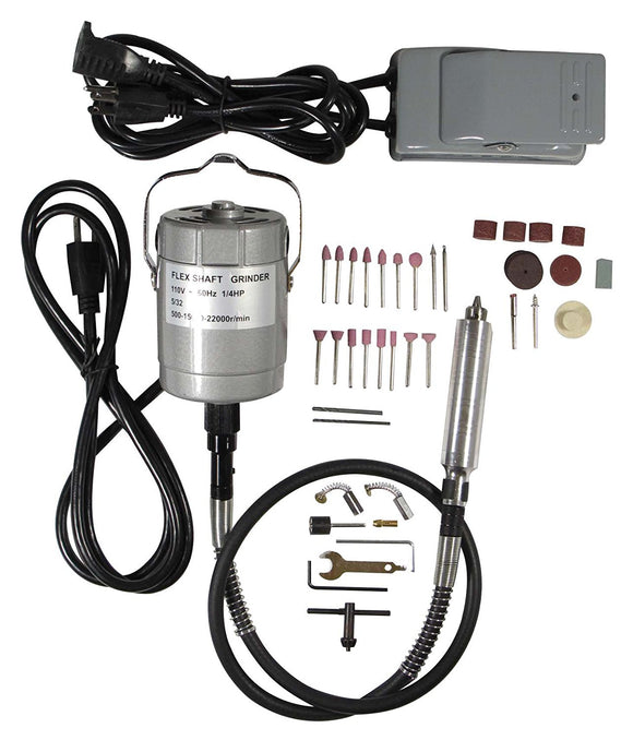 Flexible Shaft Grinder Set includes: 49pc Accessories, Max Speed: 22,000 RPM