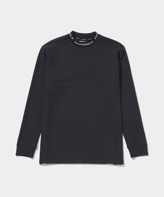 NECK LOGO WAFFLE LONG SLEEVE MOCK SHIRTS BLACK