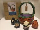 Jim Shore Halloween Basket and 4  Figurines~ Scare Is In the Air~New in Box