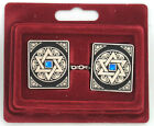 Nickel Plated Magen Star Of David Tallis Tallit Clips Clip Clear Blue Glass