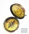 Nautical Brass Pocket Compass with Analog Clock 3" Home & Office Table Decor