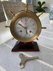 Vintage Schatz 8 Day Ships Bell Clock With Stand & Key Works