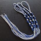 Tzitzit 4pc white with dark royal blue  (HANDMADE) 100% Mercerized Cotton.