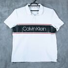 Calvin Klein Polo Shirt Men's XL White Short Sleeve Stretch Knit Block Logo Golf