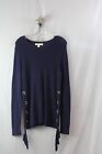 Michael Kors Women's Navy Ribbed Lace Side Detail Sweater SZ M