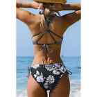 Cupshe Back Braided Straps Reversible Bottom Bikini Set Size L Floral Striped