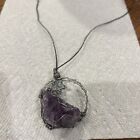 AMETHYST UNCUT STONE CHUNK WRAPPED IN Silver ￼WIRE ARTISAN HANDCRAFTED PENDANT