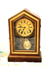 Antique wooden 1860 Ingraham Mantle Clock vintage wood & penulum gold 1877 drake