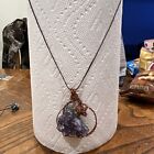 AMETHYST UNCUT STONE CHUNK WRAPPED IN BRASS WIRE ARTISAN HANDCRAFTED PENDANT 