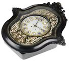 Antique French Brass & Tortoise Boulle Wall Clock Black Enamel Case Runs