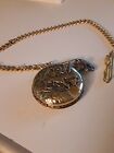 *Antique* Brushed Bronze Pocket Watch w/Chain ~ Woodland Duck Intricate Design 