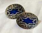 TALLIT CLIPS STERLING SILVER  BLUE ENAMEL STAR OF DAVID 