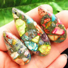 3Pcs/Set Rainbow Sea Sediment Jasper Pyrite Teardrop Pendant Bead Q14969