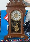 Antique NEW HAVEN Walnut 8-Day ALARM  CLOCK w/KEY  1880's-WORKING Test See Pics