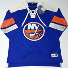 ADIDAS NHL HOCKEY LACE UP JERSEY CREW PULLOVER NEW YORK ISLANDERS 11ZLA BLUE L