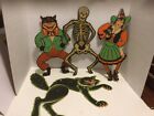 Vintage Halloween Jointed Dancing Cat & Witch, Skeleton, Black Cat Decorations