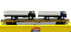 HO ATHEARN 92738 60' FLAT CAR WITH 2 STAKEBED TRUCKS TRAILER TRAIN TTX HTTX