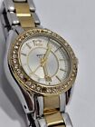 Ladies Silver Fossil Watch With  Diamonds, Chunky Link Style, Bling Gold 