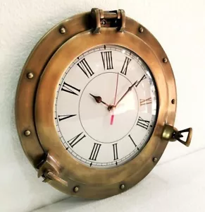 12" Marine Antique Brass Wall Clock  Ship Porthole Nautical Wall clock - Picture 1 of 5