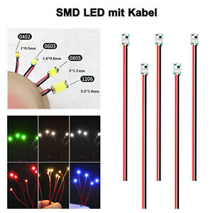 5/10x micro SMD LED 0402 0603 0805 1206 mit Microlitze Litze Kabel LEDs 7 Farben