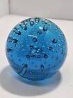 Vintage  Art Glass Paperweight Ball Controlled Bubbles Turquoise 