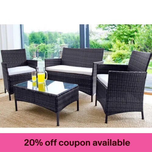 RATTAN GARDEN FURNITURE SET 4 PIECE CHAIRS SOFA TABLE OUTDOOR PATIO SET