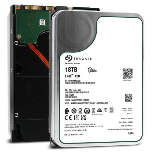 Seagate Exos X20 18TB SATA 6Gb/s 3.5" Enterprise Hard Drive - ST18000NM003D