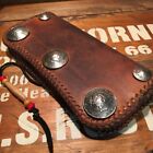 SAAD leather Long wallet Brown pocket engraved Japan Made Motorcycle F/S