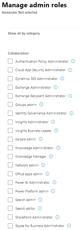 Microsoft 365 admin role categories