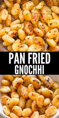 Pan fried gnocchi is gnocchi fried in skillet in garlic butter sauce and topped with Parmesan cheese. It's perfect weeknight dinner. #gnocchi #friedgnocchi #Italianrecipes #Italian #easy #recipe #skilletrecipes #skillet #skillerfried