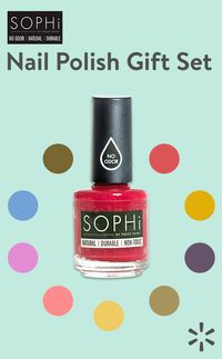 Add a pop of color to any look with this durable and versatile SOPHi Nail Polish Gift Set. SOPHi is an odorless, hypoallergenic nail polish with a revolutionary PRIME + SHINE + SEAL System for maximum durability. Find it today at Walmart.com and get free 2-day shipping on orders of $35 or more.