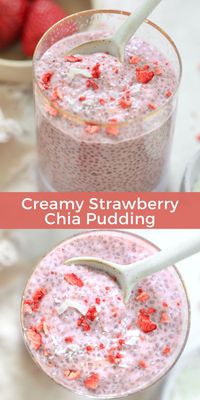 Creamy Strawberry Chia Pudding bursting with strawberry flavor thanks to blended fresh strawberries, almond milk, and strawberry Greek yogurt. Sweetened with a kiss of maple syrup and vanilla, this high fiber blend makes an amazing nourishing snack or filling breakfast!