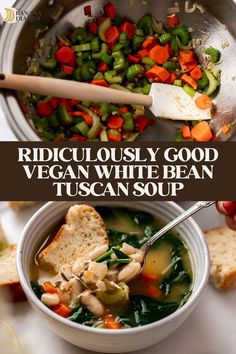 This light yet flavorful easy Tuscan white bean soup is the perfect filling vegan and vegetarian soup for a cozy weeknight dinner! (especially when served with my favorite rustic gluten-free vegan bread!)! Ready in just 30 minutes, gluten-free, and incredibly easy. Bean Soup Vegetarian, Easy Vegan Soup