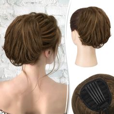 PRICES MAY VARY. 【NEW LONG COMB DESIGN】The convenient comb not only ensures that the human hair short ponytail securely and comfortably throughout the day without worrying about slipping out, but also makes wearing it as simple as inserting the comb into your own hair bun and tightening the drawstring. It's a hassle-free way to instantly transform your look. 【FLUFFY AND COMFORTABLE】You don't have to worry about your hair leaking out of the bun hair pieces and looking unnatural due to the fluffy Updo With Hairpiece, Front Bangs Haircut, Style Front Bangs, Hairstyles For Holiday, Straight Updo, Light Golden Blonde, Bun Extensions, Thanksgiving Hairstyles, High Bun Hair