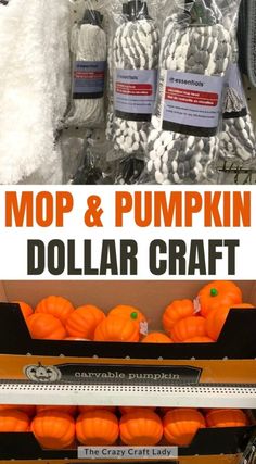 an image of pumpkins for sale in a store with the words mop and pumpkin dollar