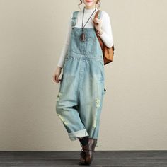 Comfortable, One of Kind. Overalls online shop,|Street|Cotton|Solid Color|Full Length|Pocket|Hasp|Harem|Female|Light Blue|Dark Blue|One Size|Spring/Fall|Hand Wash Baggy Dungarees Outfit Aesthetic, Ripped Denim Overalls, Baggy Overalls, Jeans Overall, High Fashion Looks, Skirt Denim, Skirt Maxi, Patchwork Jeans, Modest Clothing